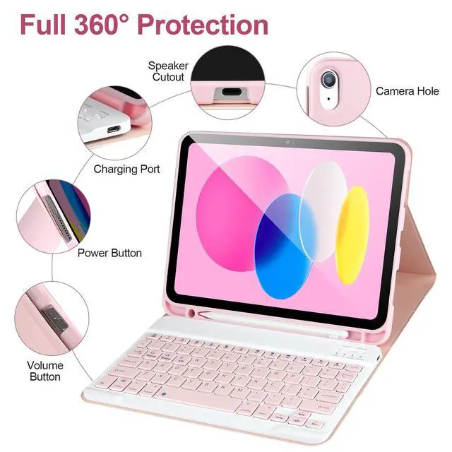 Alt view image 5 of 7 - for iPad 11/10th Generation Case with Keyboard,Detachable Bluetooth Keyboard case for iPad A16 2025 11 inch/10th Gen 2022 10.9 with Pencil Holder, Square Keycaps,Pink