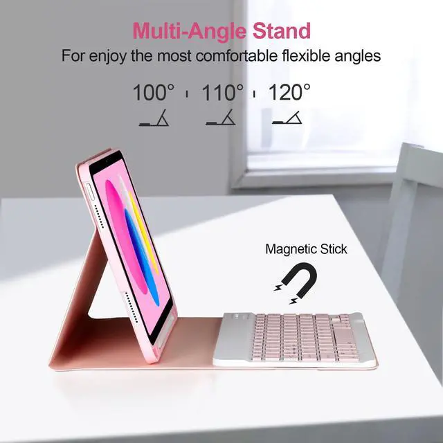 Alt view image 6 of 7 - for iPad 11/10th Generation Case with Keyboard,Detachable Bluetooth Keyboard case for iPad A16 2025 11 inch/10th Gen 2022 10.9 with Pencil Holder, Square Keycaps,Pink