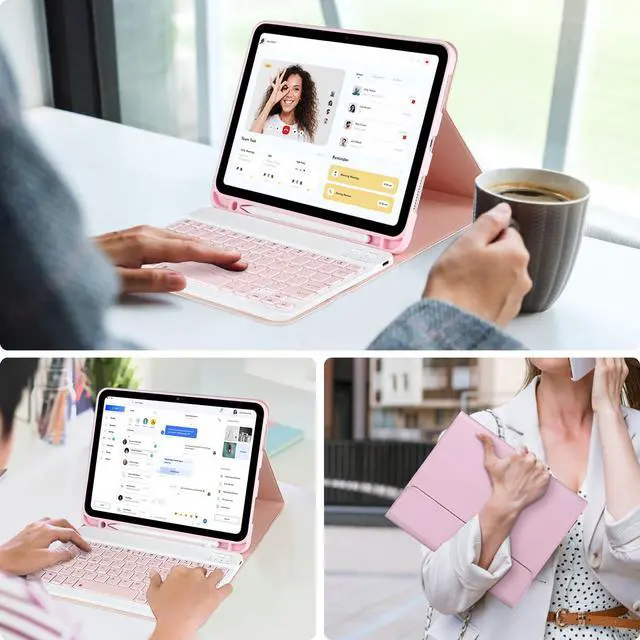 Alt view image 7 of 7 - for iPad 11/10th Generation Case with Keyboard,Detachable Bluetooth Keyboard case for iPad A16 2025 11 inch/10th Gen 2022 10.9 with Pencil Holder, Square Keycaps,Pink
