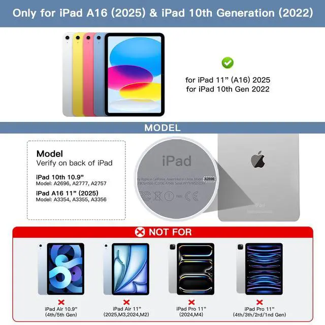 Alt view image 2 of 7 - for iPad 11th(A16, 2025)/10th Generation Case with Keyboard