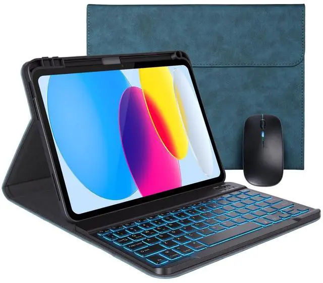 Main image of Case Keyboard for 11 inch iPad 11th (A16, 2025) / 10th Generation,Mouse and Detachable Wireless 7 Color Rainbow Backlight Magnetic Keyboard,Premium PU Leather Cover with Auto Sleep/Wake,Dark Green