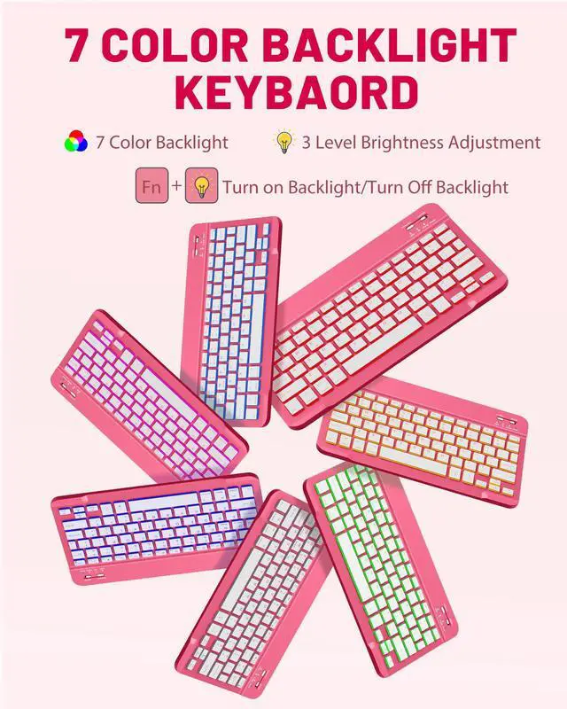 Alt view image 3 of 7 - for iPad (A16) 11th/10th Gen Case with 7 Color Backlit Keyboard Pink
