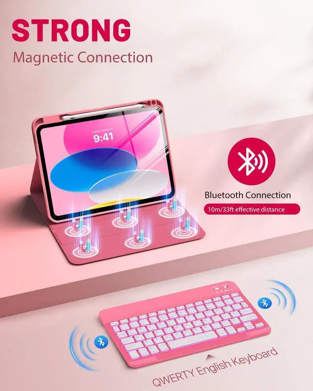 Alt view image 4 of 7 - for iPad (A16) 11th/10th Gen Case with 7 Color Backlit Keyboard Pink