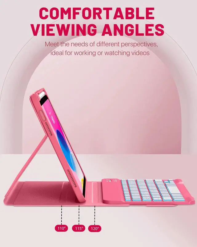 Alt view image 6 of 7 - for iPad (A16) 11th/10th Gen Case with 7 Color Backlit Keyboard Pink