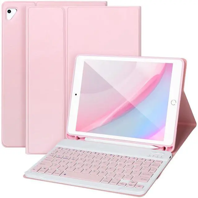 Main image of for iPad 6/5th Generation Case with Keyboard 2018/2017,Detachable Bluetooth Keyboard case for iPad Air 2/1,iPad Keyboard Case 9.7 inch with Pencil Holder,Square Keycaps,Pink