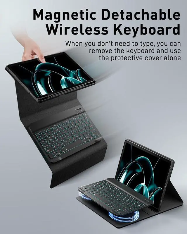 Alt view image 6 of 7 - for iPad A16 11th / 10th Generation Case with Keyboard - 7 Color Backlit for iPad 10th Gen 2022 & 11th Gen 2025 A16 10.9/11 inch Cover - Built-in Pencil Holder with Mouse - Black