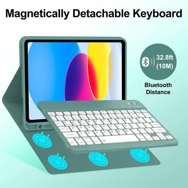 Alt view image 3 of 7 - for iPad A16 11th/10th Gen Case with Keyboard(2025/2022),Green