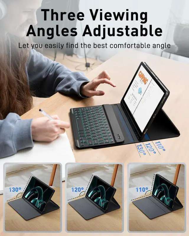 Alt view image 4 of 7 - for iPad A16 11th / 10th Generation Case with Keyboard - 7 Color Backlit for iPad 10th Gen 2022 & 11th Gen 2025 A16 10.9/11 inch Cover - Built-in Pencil Holder with Mouse - Black