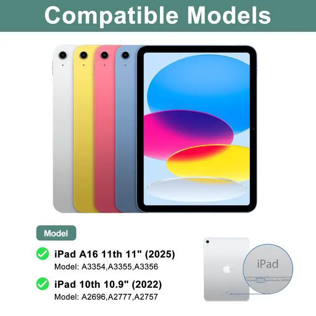 Alt view image 2 of 7 - for iPad A16 11th/10th Gen Case with Keyboard(2025/2022),Green