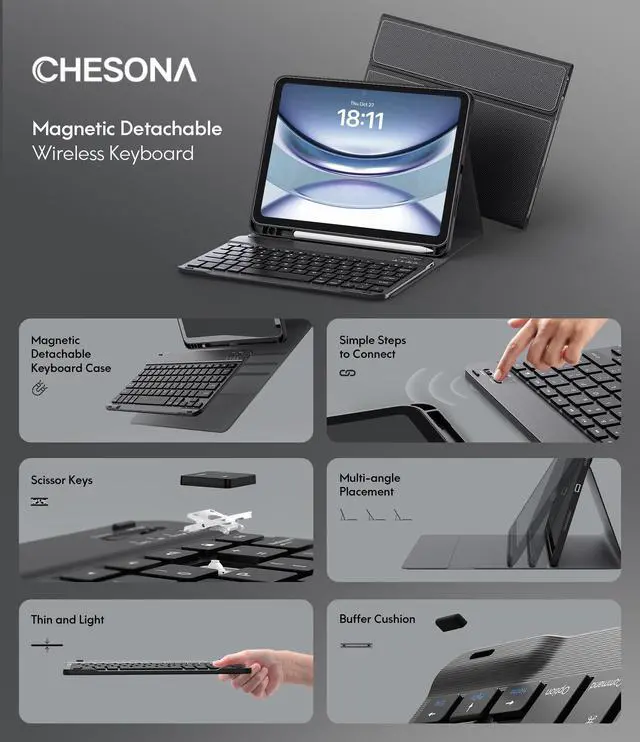 Alt view image 3 of 7 - Keyboard Case for iPad A16 11th/10th Gen, Black