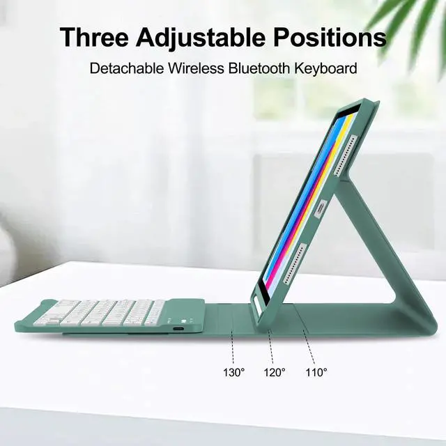 Alt view image 4 of 7 - for iPad A16 11th/10th Gen Case with Keyboard(2025/2022),Green