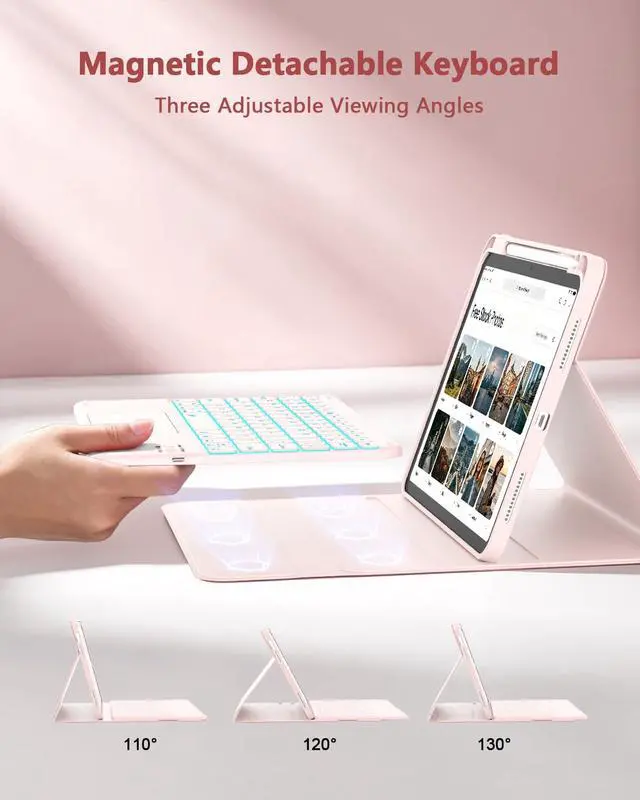 Alt view image 6 of 7 - for iPad (A16) 11th/10th Generation Case with Keyboard, 7 Color Backlit, Multi-Touch Trackpad, Folio Case with Pencil Holder, Detachable Wireless Keyboard for iPad (A16) 11th/10th, Pink
