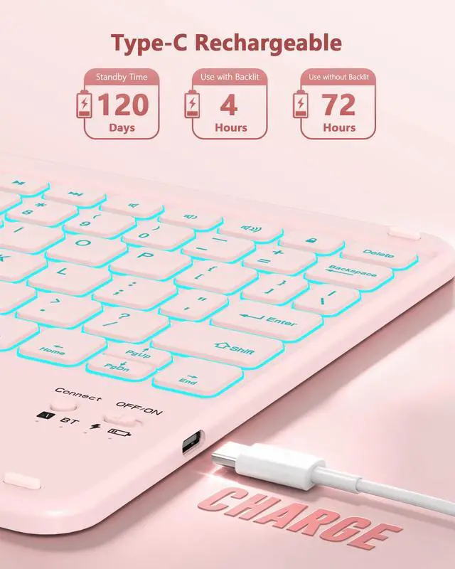 Alt view image 7 of 7 - for iPad (A16) 11th/10th Generation Case with Keyboard, 7 Color Backlit, Multi-Touch Trackpad, Folio Case with Pencil Holder, Detachable Wireless Keyboard for iPad (A16) 11th/10th, Pink