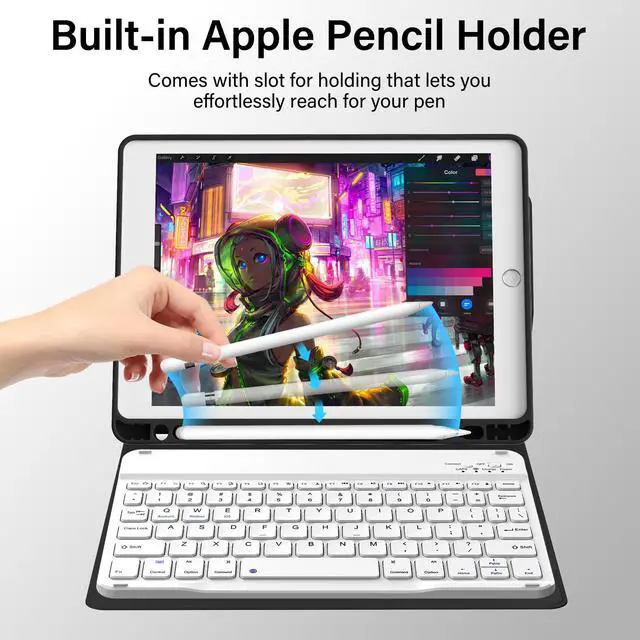 Alt view image 5 of 7 - for iPad 6/5th Generation Case with Keyboard 9.7 Inch 2018/2017 iPad Air 2/1, Detachable Wireless Bluetooth iPad Keyboard Case with Built-in Left Side Pencil Holder Auto Wake/Sleep (Black)