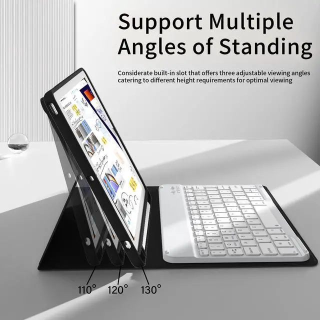 Alt view image 4 of 7 - for iPad 6/5th Generation Case with Keyboard 9.7 Inch 2018/2017 iPad Air 2/1, Detachable Wireless Bluetooth iPad Keyboard Case with Built-in Left Side Pencil Holder Auto Wake/Sleep (Black)