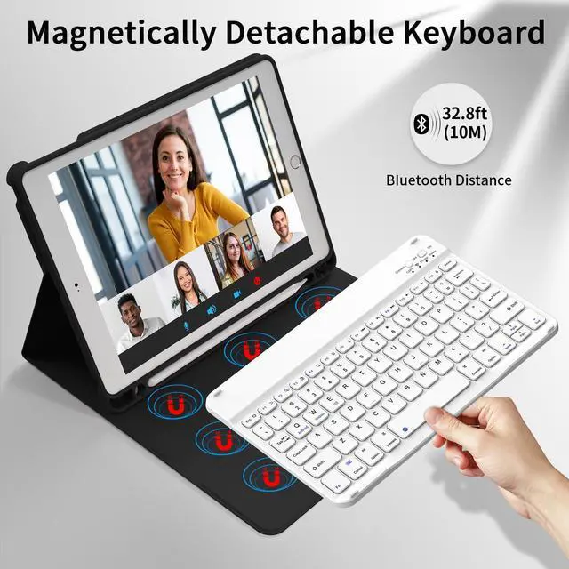 Alt view image 7 of 7 - for iPad 6/5th Generation Case with Keyboard 9.7 Inch 2018/2017 iPad Air 2/1, Detachable Wireless Bluetooth iPad Keyboard Case with Built-in Left Side Pencil Holder Auto Wake/Sleep (Black)