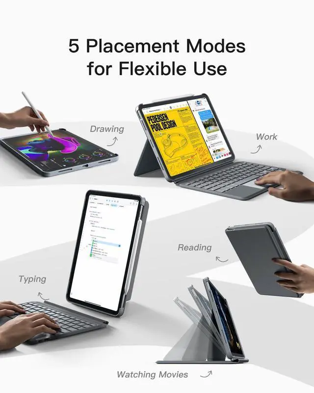 Alt view image 3 of 6 - for iPad Air 11/Pro 11Inch Case with Keyboard, Magnetic Detachable