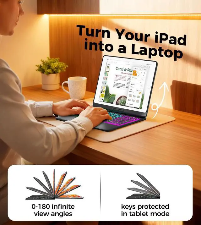 Alt view image 5 of 7 - iPad 9th Generation Case with Keyboard 360° Rotatable Touchpad and 7 Color Backlight & Pencil Holder for iPad 9th/8th/7th Gen 10.2 inch & iPad Air 3rd Gen/iPad Pro 10.5 inch - Black
