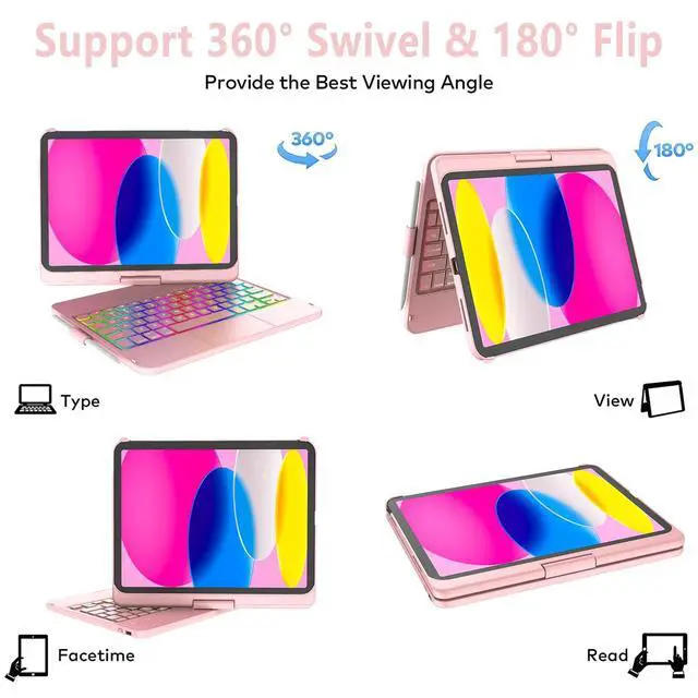 Alt view image 4 of 7 - for ipad A16 11th 10th Generation Case with Keyboard, 360° Swivel