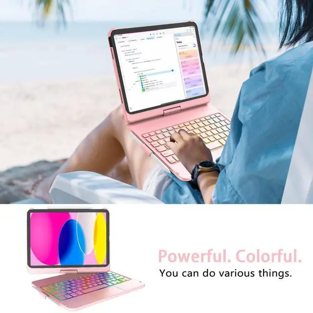 Alt view image 7 of 7 - for ipad A16 11th 10th Generation Case with Keyboard, 360° Swivel