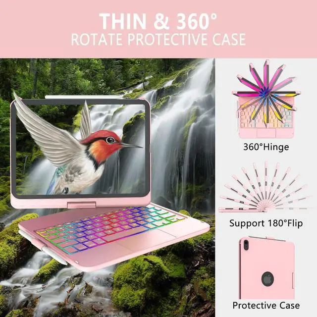 Alt view image 6 of 7 - for ipad A16 11th 10th Generation Case with Keyboard, 360° Swivel