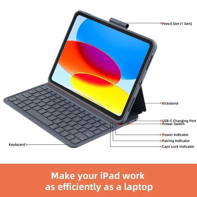 Alt view image 5 of 7 - Case with Keyboard Compatible for iPad 10th Generation & 11th (A16, 2025): Bluetooth Wireless Magnetic Stand Rechargeable Keyboard with Pencil Holder (Grey)