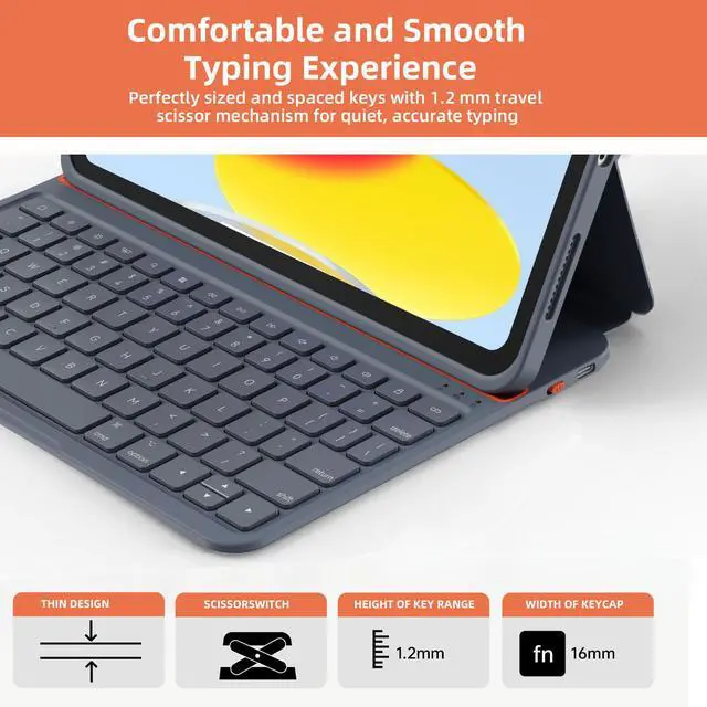 Alt view image 7 of 7 - Case with Keyboard Compatible for iPad 10th Generation & 11th (A16, 2025): Bluetooth Wireless Magnetic Stand Rechargeable Keyboard with Pencil Holder (Grey)