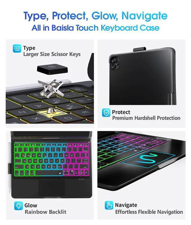 Alt view image 2 of 7 - iPad A16 11th/10th/Air 11 Case with Keyboard, 360 Rotating, Black