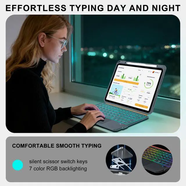 Alt view image 5 of 7 - iPad Keyboard Case Air 11 Inch M4/M3/M2 10th Gen 360°Stand Magnetic Detachable case with Keyboard Backlit Keys Trackpad with Pencil Holder Grey (for iPad 11/10/Air 5/4/11"(M2/M3) Pro 11" 4/3/2/1)