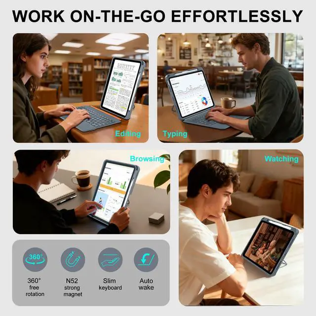 Alt view image 6 of 7 - iPad Keyboard Case Air 11 Inch M4/M3/M2 10th Gen 360°Stand Magnetic Detachable case with Keyboard Backlit Keys Trackpad with Pencil Holder Grey (for iPad 11/10/Air 5/4/11"(M2/M3) Pro 11" 4/3/2/1)