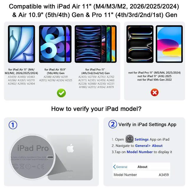 Alt view image 2 of 7 - for iPad Air 11 inch Case with Keyboard (M4/M3/M2, 2026/2025/2024), iPad Pro 11 (4th/3rd/2nd/1st Gen) & Air 5/4th Magic Keyboard Case, 11 Colors Backlit, Multi-Touch Trackpad, Black