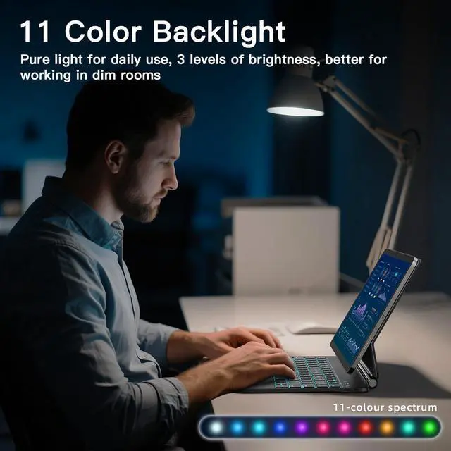 Alt view image 4 of 7 - for iPad Air 11 inch Case with Keyboard (M4/M3/M2, 2026/2025/2024), iPad Pro 11 (4th/3rd/2nd/1st Gen) & Air 5/4th Magic Keyboard Case, 11 Colors Backlit, Multi-Touch Trackpad, Black