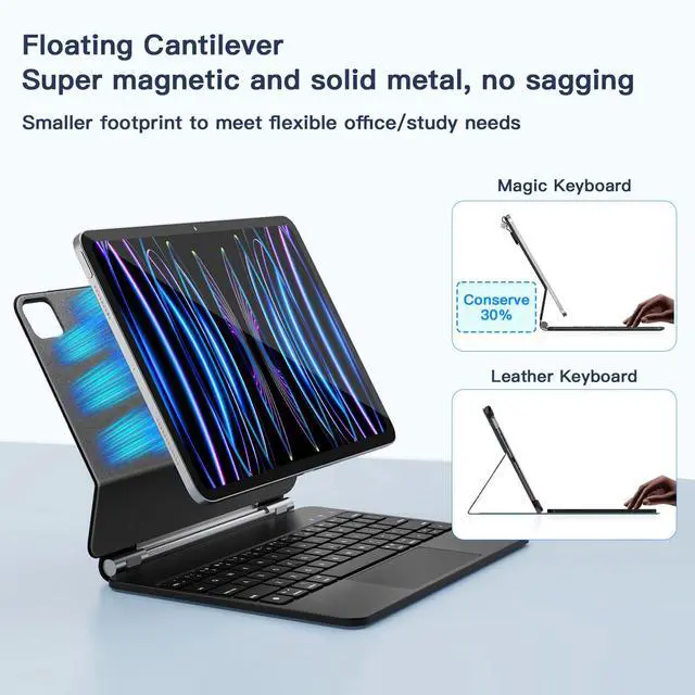 Alt view image 6 of 7 - for iPad Air 11 inch Case with Keyboard (M4/M3/M2, 2026/2025/2024), iPad Pro 11 (4th/3rd/2nd/1st Gen) & Air 5/4th Magic Keyboard Case, 11 Colors Backlit, Multi-Touch Trackpad, Black