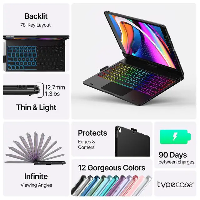 Alt view image 3 of 7 - Touch Keyboard Case for iPad 9th/8th/7th Gen, 360° Rotating