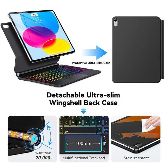 Alt view image 3 of 7 - For iPad 11th 10th Generation Case with KeyboardMagic Keyboard with Multi-Touch Trackpad for iPad A16 Case with KeyboardBacklitghtFloating Cantilever Stand Magnetic Case for iPads (A16) /10th Gen