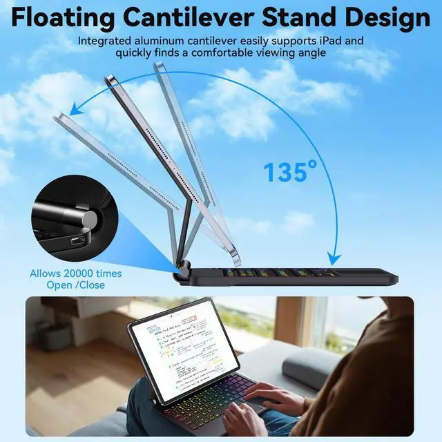 Alt view image 6 of 7 - For iPad 11th 10th Generation Case with KeyboardMagic Keyboard with Multi-Touch Trackpad for iPad A16 Case with KeyboardBacklitghtFloating Cantilever Stand Magnetic Case for iPads (A16) /10th Gen