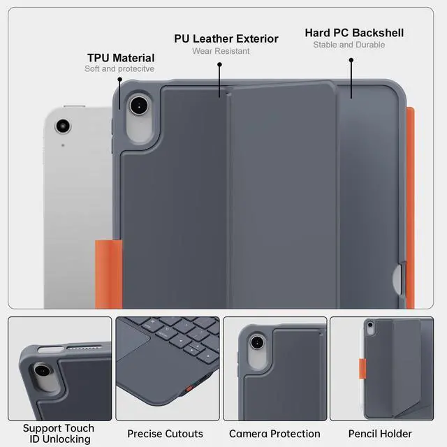 Alt view image 5 of 7 - Magnetic Detachable Case with Keyboard for iPad 10th & 11th Gen(A16, 2025)