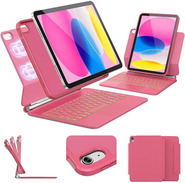 Main image of for iPad 11th (A16, 2025)/10th Generation Case with Keyboard, Portrait/Landscape, 11-Color Backlit & Multi-Touch Trackpad, Detachable Case & Stain-Resistant Leather, Pencil Buckle, Hot Pink