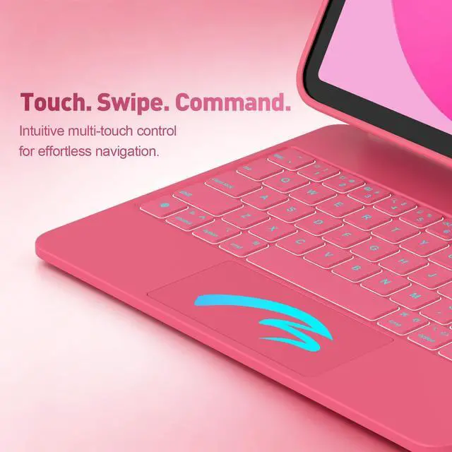 Alt view image 5 of 7 - for iPad 11th (A16, 2025)/10th Generation Case with Keyboard, Portrait/Landscape, 11-Color Backlit & Multi-Touch Trackpad, Detachable Case & Stain-Resistant Leather, Pencil Buckle, Hot Pink
