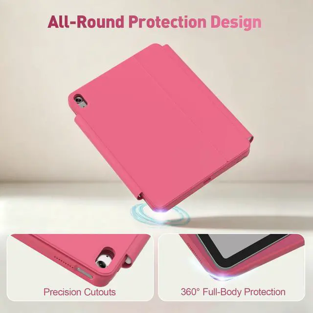Alt view image 7 of 7 - for iPad 11th (A16, 2025)/10th Generation Case with Keyboard, Portrait/Landscape, 11-Color Backlit & Multi-Touch Trackpad, Detachable Case & Stain-Resistant Leather, Pencil Buckle, Hot Pink
