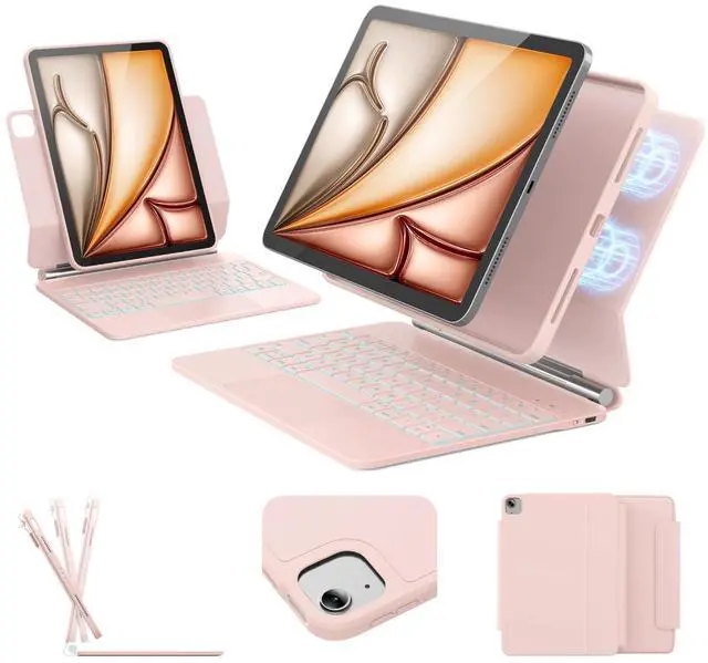 Main image of for iPad Air 11-inch Case with Keyboard (M3/M2, 2025/2024), Keyboard for iPad Pro 11" (1/2/3/4th Gen) & Air 4/5, Portrait/Landscape Mode, 11-Color Backlit, Removable Protective Case, Pink