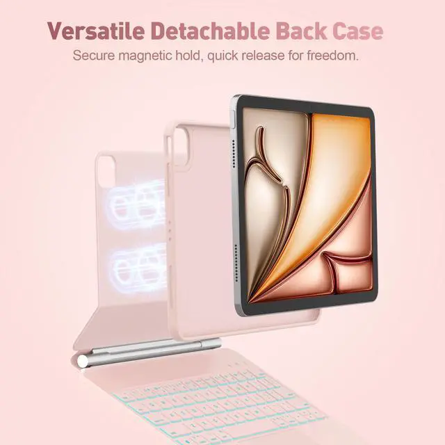 Alt view image 3 of 7 - for iPad Air 11-inch Case with Keyboard (M3/M2, 2025/2024), Keyboard for iPad Pro 11" (1/2/3/4th Gen) & Air 4/5, Portrait/Landscape Mode, 11-Color Backlit, Removable Protective Case, Pink