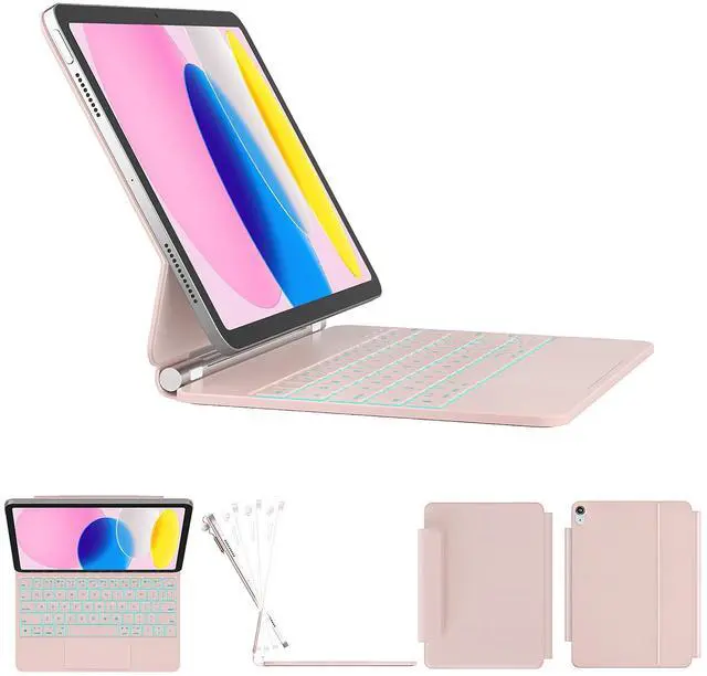 Main image of for iPad 11th(A16, 2025)/10th Generation Case with Keyboard, Magic Keyboard 2022, Springy Backlit Keys, Stain-Resistant Surface, Multi-Touch Trackpad, Pink