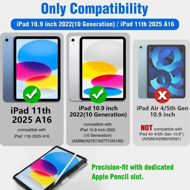 Alt view image 2 of 7 - Protective iPad A16 11th 10th Gen Case with Keyboard, Portrait/Landscape Modes, Detachable Keyboard with Multi-Touch Trackpad, Camera Cover & Pencil Holder for iPad 11th 2025/10th 2022 10.9"