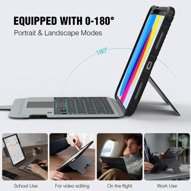 Alt view image 6 of 7 - Protective iPad A16 11th 10th Gen Case with Keyboard, Portrait/Landscape Modes, Detachable Keyboard with Multi-Touch Trackpad, Camera Cover & Pencil Holder for iPad 11th 2025/10th 2022 10.9"