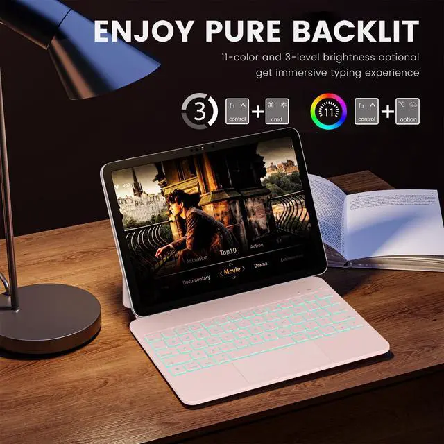 Alt view image 4 of 7 - for iPad 11th(A16, 2025)/10th Generation Case with Keyboard, Magic Keyboard 2022, Springy Backlit Keys, Stain-Resistant Surface, Multi-Touch Trackpad, Pink