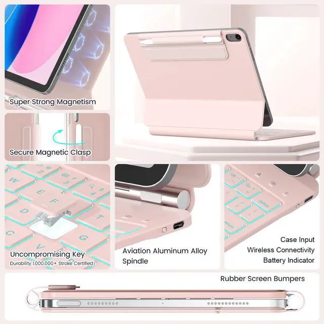 Alt view image 5 of 7 - for iPad 11th(A16, 2025)/10th Generation Case with Keyboard, Magic Keyboard 2022, Springy Backlit Keys, Stain-Resistant Surface, Multi-Touch Trackpad, Pink