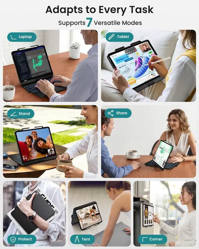 Alt view image 4 of 7 - Keyboard Case for iPad 13" & 12.9", Trackpad, 360° Rotating