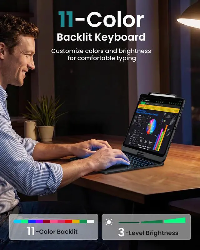 Alt view image 6 of 7 - Keyboard Case for iPad 13" & 12.9", Trackpad, 360° Rotating