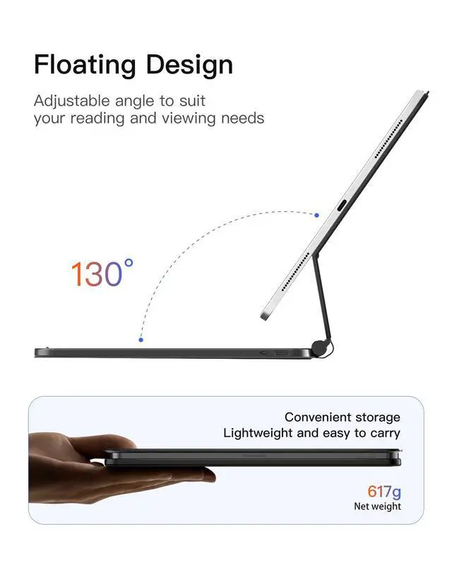 Alt view image 4 of 7 - for iPad (A16) 11th/10th Case with Keyboard, Floating Cantilever
